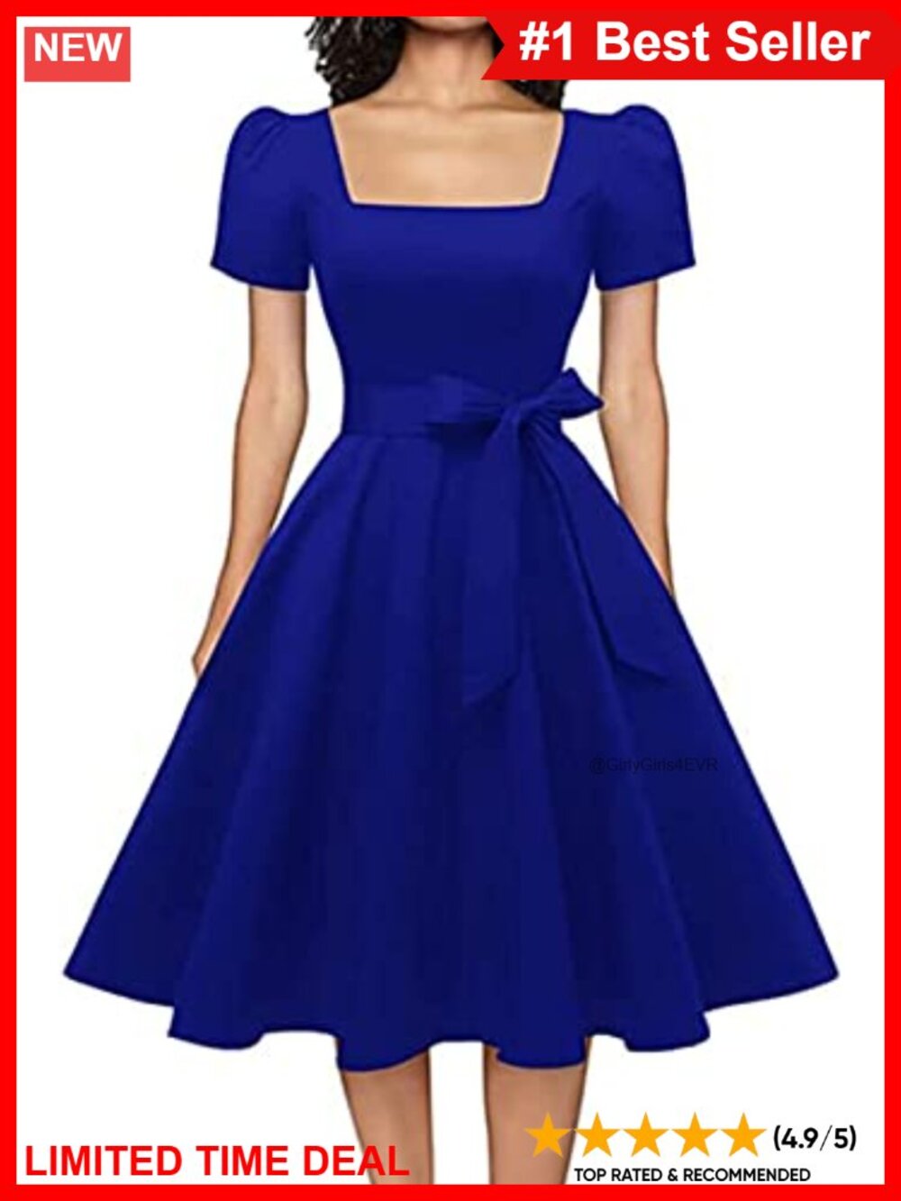 Square Neck Ruffle Sleeve A-Line Cocktail Dress Pockets Belt